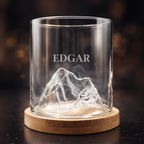 GOTSENT's unique mountain base whiskey glass with personalisation. Large size.