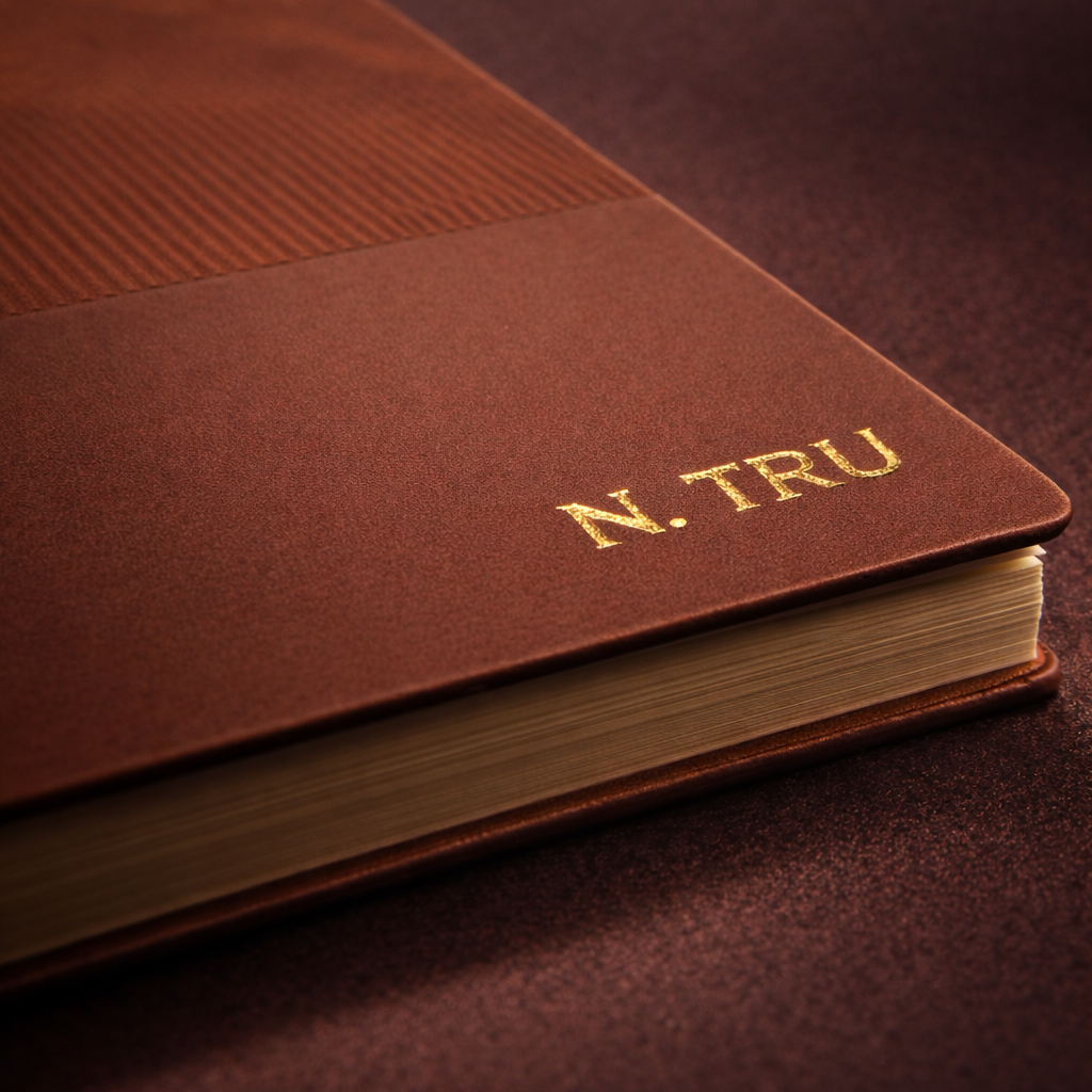 Gold foil personalised name on brown leather A5 journal by GOTSENT