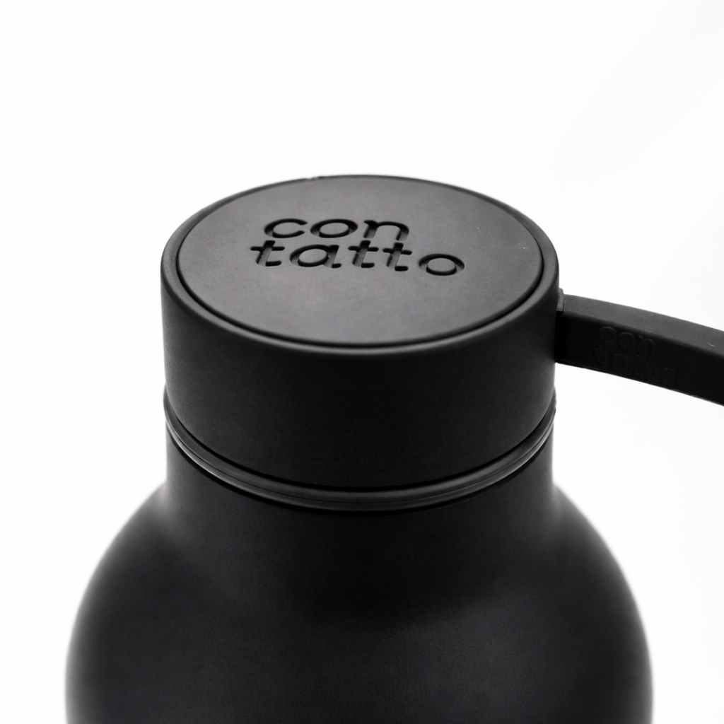 Black water bottle lid on a white background