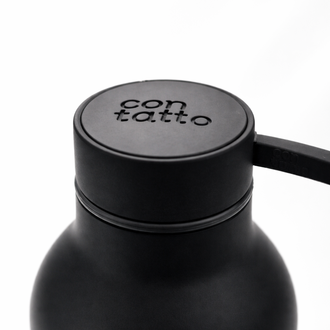 Black water bottle lid on a white background