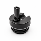 Black drink lid with straw holder on a white background