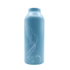 Blue stainless steel water bottle with wispy design