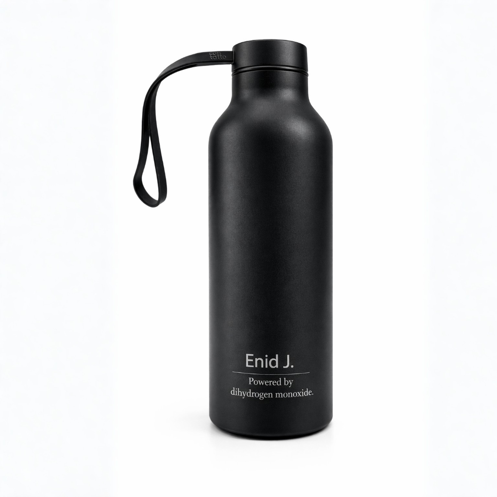 Personalised name and message on stainless steel black water bottle by GOTSENT