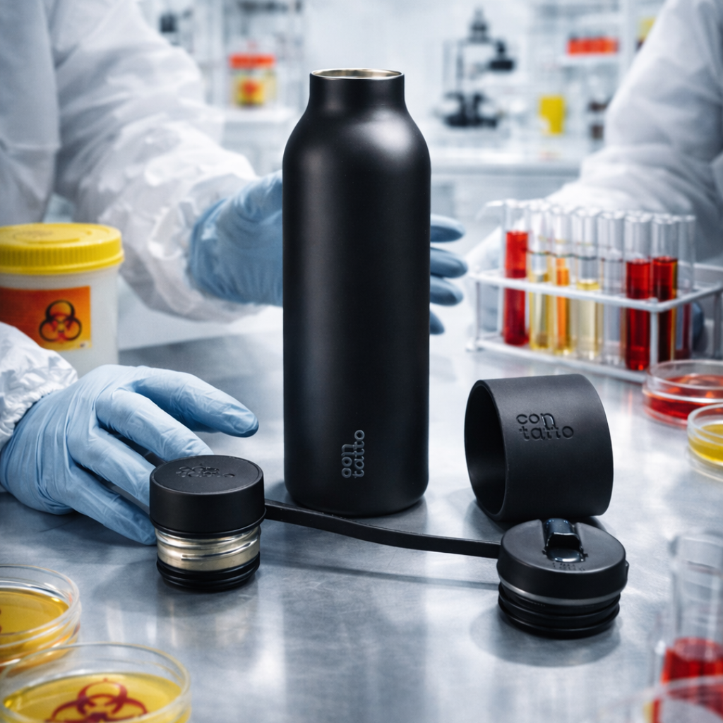 Black stainless steel water bottle, personalised gifting delivered by GOTSENT.