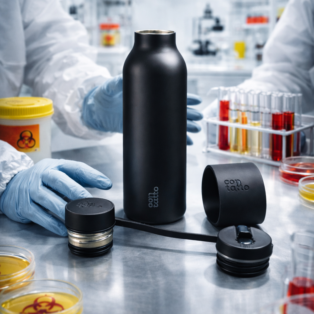 Black stainless steel water bottle, personalised gifting delivered by GOTSENT.