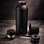 Black water bottle with accessories