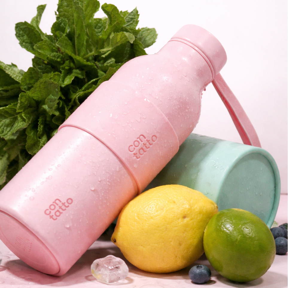 Pink stainless steel water bottle Con-tatto by GOTSENT. Personalised water bottle.
