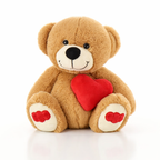 Brown teddy bear with a red heart on a white background