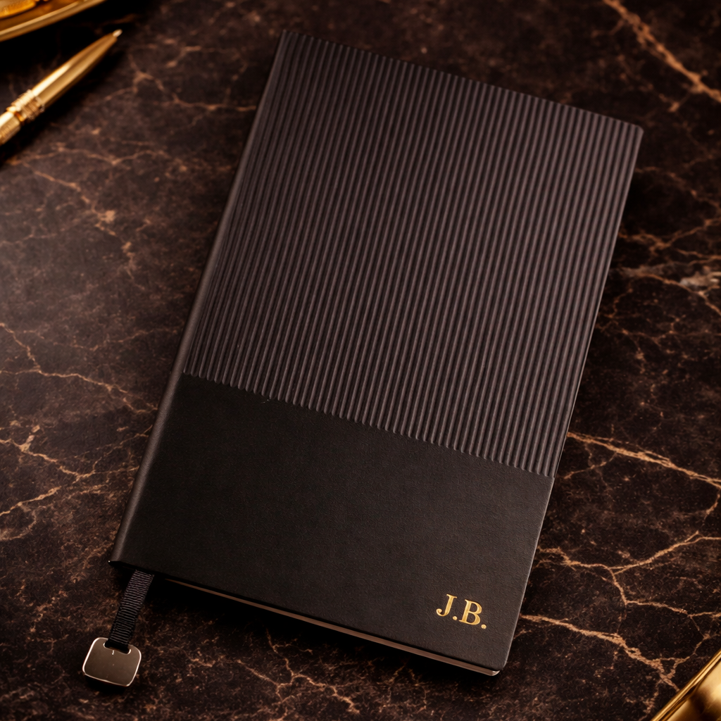 Personalised A5 Black soft touch cover journal by GOTSENT