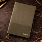 Olive green soft touch A5 journal or planner with silver foil name personalisation for gifting.